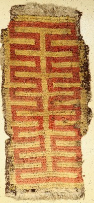 Früher Wangden Drumtze antik, Tibet, Mitte 19.Jhd. oder früher, Wolle auf Wolle, ca. 166 x 80 cm, sehr selten, (fragmentarische Erhaltung)