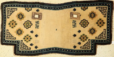 Tibetischer "Sattel" antik, (Publiziert), Tibet, 19.Jhd., Wolle auf Wolle, ca. 128 x 62 cm, Publiziert bei Koos de Jong, EHZ: 3
