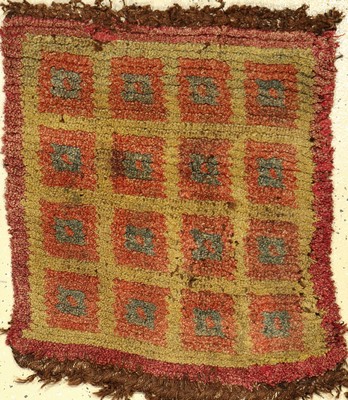 Wangden Drumtze antik, Tibet, 19.Jhd., Wolle auf Wolle, ca. 73 x 63 cm, Aus der Sammlung Koos de Jong, EHZ: 3.