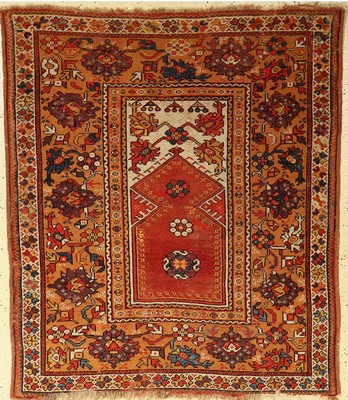 Melas "Gebetsteppich" antik, Anatolien, 19.Jhd., Wolle auf Wolle, ca. 128 x 110 cm, aubergine-Töne, EHZ: 4
