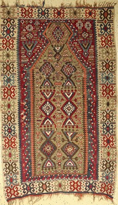 Ostanatolischer Gebetskelim, antik, Anatolien, um 1890, Wolle auf Wolle, ca. 184 x116 cm, EHZ: 4-5