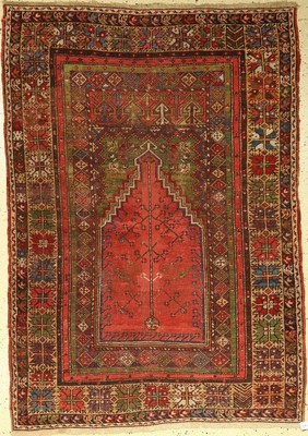 Mudjur "Gebetsteppich" antik, Anatolien, 19.Jhd., Wolle auf Wolle, ca. 167 x 120 cm, viele aubergine-Töne, EHZ: 4-5