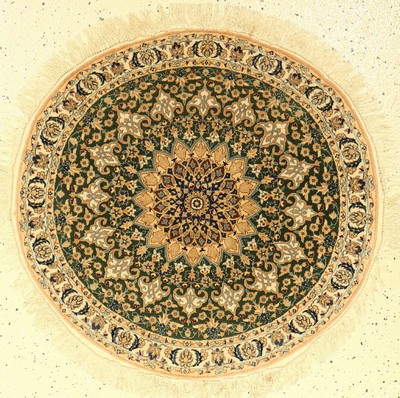 Feiner grüner Nain alt (6LA), Persien, ca. 40 Jahre, Korkwolle mit Seide, ca. 87 cm, EHZ:2