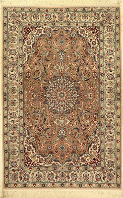 Feiner Esfahan, Persien, ca. 30 Jahre, Korkwolle auf Seide, ca. 170 x 111 cm, hochwertig, EHZ: 2