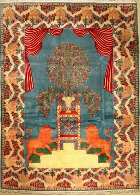 Birjand "Gemacht zum Jubiläum der Pahlavi Dynastie" alt, Persien, um 1960/1970, Wolle auf Baumwolle, ca. 405 x 293 cm, EHZ: 2-3 (Signiert)