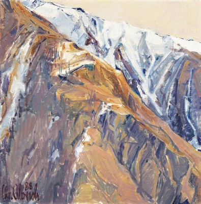 Christel Abresch, 1931 Sulzbach-2011 Neustadt a.d. Weinstraße, Hochgebirgspass, Öl/Lwd, links unten signiert und dat. 88, ca. 30x30cm
