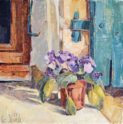 Christel Abresch, 1931 Sulzbach-2011 Neustadt a.d. Weinstraße, Stillleben mit Veilchen, Öl/Lwd, links unten signiert und dat. 87, ca. 50x50cm
