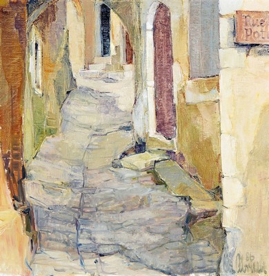 Christel Abresch, 1931 Sulzbach-2011 Neustadt a.d. Weinstraße, Straße is St. Moutan Ardeche, Öl/Lwd, rechts unten signiert und dat. 86, ca. ...