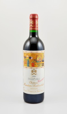 1 Flasche 1991 Chateau Mouton Rothschild, Pauillac, Premier Grand Cru Classe, ca. 75 cl, 12,5 % Vol., Füllstand: into neck, guter Erhaltungszustand, ...