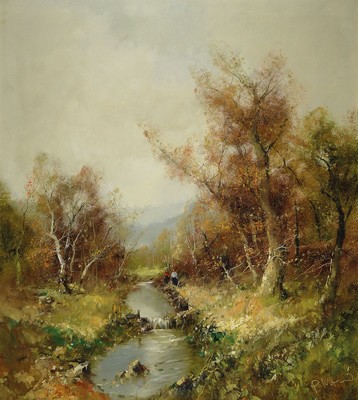 Ingfried Paul Henze Morro, 1925 Leipzig-2013, Herbstliche Landschaft mit Bachlauf und Spaziergängern, Öl/Lwd, rechts unten signiert P. Morro, ca. ...