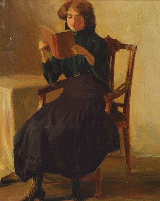 Jacob Simon Hendrik (Hein) Kever, 1854-1922, Lesende Frau im Armlehnstuhl, Öl/Malkarton, rechts unten signiert, ca. 30x24cm/36x30cm, R.