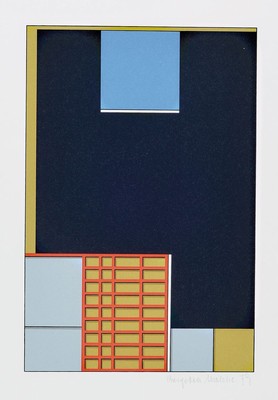 Brigitta Malche, geb. 1938 Linz, Studium an der Akademie Wien, hier. geometrische Komposition, Farbsiebdruck, handsigniert und dat. 79, ca. 27x18cm, ...