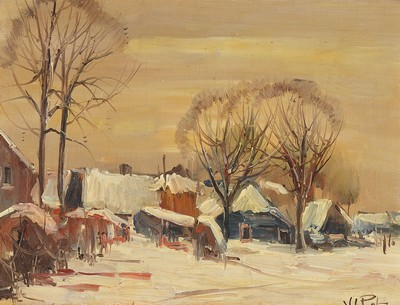 Louis van der Pol, 1896-1982 Niederlande, 2 Pendants mit Winterlandschaften in Öl/Holz, beide signiert: Windmühle im Schnee und Dorf im Schnee, je ...
