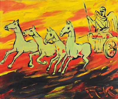 Felix Samuel Pfefferkorn, 1945 Berlin-1980, bekannter Vertreter der Berliner Wilden, hier:Honorable Quadriga, Acryl auf Hartfaser, monogr., ...