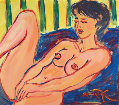 Felix Samuel Pfefferkorn, 1945 Berlin-1980, bekannter Vertreter der Berliner Wilden, hier:Passionate Girl, Acryl/Hartfaser, rechts unten monogr., ...