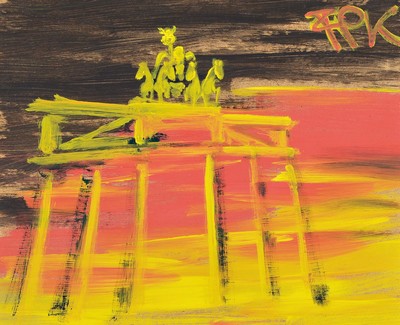 Felix Samuel Pfefferkorn, 1945 Berlin-1980, bekannter Vertreter der Berliner Wilden, hier:Brandenburger Tor mit Quadriga, Acryl auf Hartfaser, rechts ...