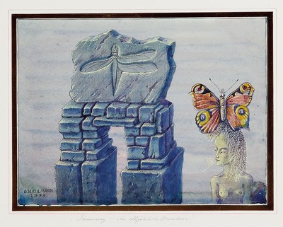 Otfried H. Culmann, geb. 1949, Dämmerung-die alljährliche Besucherin, Gouache/Aquarellmalerei mit Bleistift-Schraffierungen, links unten signiert ...