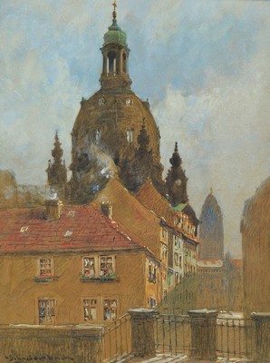 Camillo Schneidenbach, 1867-1951, Blick auf Dresden und die Frauenkirche, Aquarell und Gouache auf Papier, links unten signiert, ca. 32x24cm, u.Gl., ...