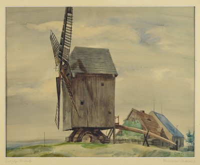 Otto Westphal-Rudolstadt, geb. 1902 Westenbrügge bei Schwerin-1945 Polen, die Liebschützer Windmühle, Aquarell auf Papier, rechts unten monogr. ...