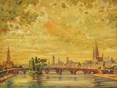 Reinhold Werner, 1864 Frankfurt-1939 Eschersheim, Ansicht aus Frankfurt am Main, Öl/Hartfaser, signiert, ca. 43x57cm, R. ca. 51x64cm