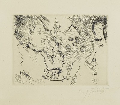 Lovis Corinth, 1858-1925, Kaltnadelradierung auf Velin, drei Frauen (Tochter, Schwiegermutter und Ehefrau des Künstlers) handsigniert, 14 x 18.2 cm, ...