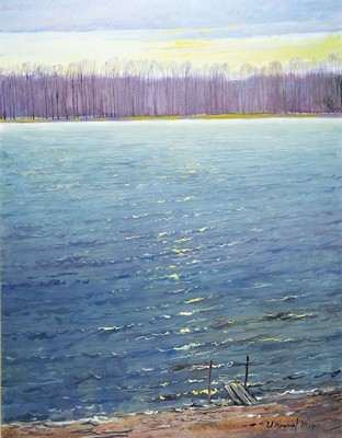 Werner Brand, geb. 1933 Löbau, lebt und arbeitet in der Pfalz, Am Rhein, Öl/Lwd, signiert und dat. 2014, ca. 90x70cm, R.