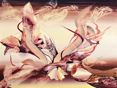 Erzsebet Marko, geb. 1948, Studium an der Akademie Budapest, abstrakte Komposition, Öl/Hartfaser, signiert, ca. 60x80cm, R. ca. 68x88cm