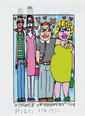 James Rizzi, 1950-2011, A Couple of couples, 3D-Konstruktion, handsign., num. 116/350, dat. 08, unter Glas gerahmt, gesamt ca. 25x22 cm