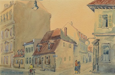 August Croissant, 1870 Edenkoben-1941 Landau, zwei Aquarelle, Pfälzer Dorfstraßen, li. u. signiert, 13 x 23 cm und 22 x 32 cm, Altersspuren