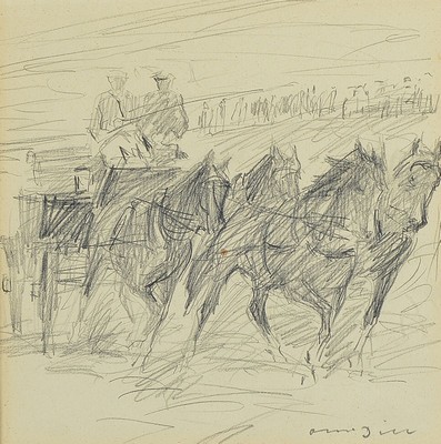 Otto Dill, 1884 Neustadt-1957 Bad Dürkheim, Bleistiftskizze, Vierspänner, re. unten signiert, ca. 21 x 22 cm, unter Glas, Rahmen