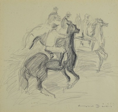 Otto Dill, 1884 Neustadt-1957 Bad Dürkheim, Bleistiftskizze, Rennbahnszene, signiert ca. 22 x 22 cm, unter Glas, Rahmen