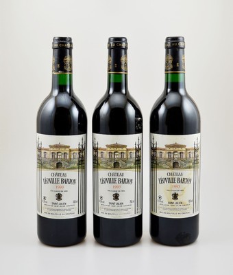 3 Flaschen 1993 Chateau Leoville Barton, Saint-Julien, Grand Cru Classe, je ca. 75 cl, 12,5 % Vol., Füllstände: je into neck, Etiketten teilweise ...
