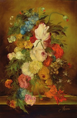 Heinrich Garossa, geb. 1902 Zürich, Blumenstillleben, Öl/Lwd, re.u. sign., R. ca. 114x80 cm