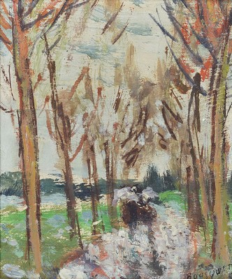 Georges Bousquet, 1904-1976, Sous le Pluie, so rückseitig betitelt, Öl/Malkarton, rechts unten signiert, ca. 13x10cm, R., mit Bestätigung des ...