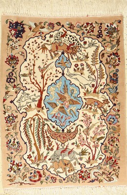 Esfahan, Persien, ca. 40 Jahre, Korkwolle auf Seide, ca. 92 x 68 cm, EHZ: 2