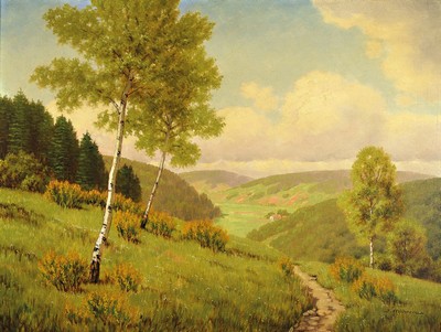 Jean Möhren, 1876 Elberfeld-1958, Schüler von Anton Janke, Eifellandschaft, Öl/Lwd, signiert, ca. 60 x 80 cm, Rahmen: 80 x 98 cm