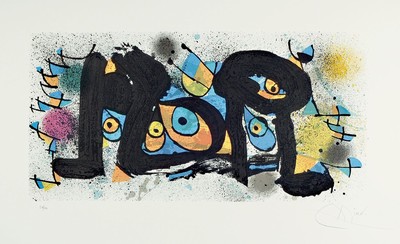 Joan Miro, 1893-1983, "Sculptures ", color lithograph, signed by hand, num. 37/100, 28x57cm, PP, framed under glass approx. 82x102cm