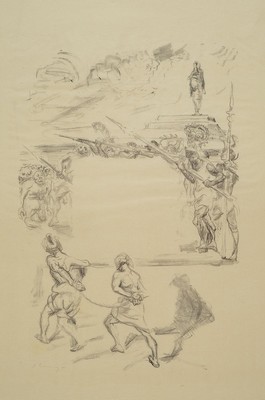Max Slevogt, 1868-1932, 4 Lithographien auf sehr dünnem Papier, alle handsigniert, min. knittrig, Blattgr. ca. 50x36cm, eine u.Gl., R.