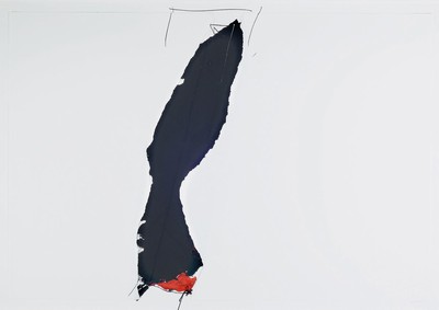 Mario Arlati, zeitgen. italienischer Künstler,geb. 1947, Collage in rot und schwarz mit Prägung und gerissenem Büttenpapier, rechts unten ...