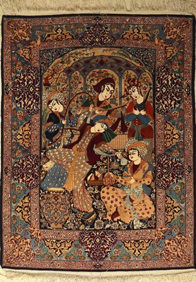 Esfahan fein, Persien, ca. 40 Jahre, Korkwolle mit Seide, ca. 147 x 112 cm, EHZ: 2