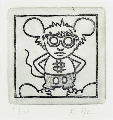 Keith Haring, 1958- 1990, Radierung auf Büttenpapier, handsigniert, num. 61/250, Blattgr. 26 x 24 cm, unter Glas, Rahmen: 45 x 45 cm