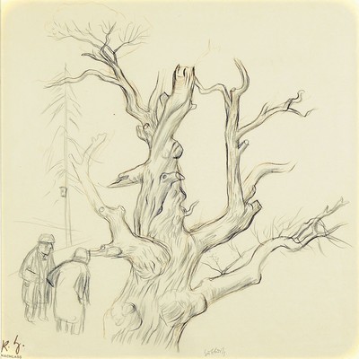 Karl Hubbuch, 1891 Karlsruhe - 1979, Bleistiftzeichnung und braune Tusche auf chamoisfarbenem Velin, handsigniert und zusätzlicher Nachlaßstempel, ...