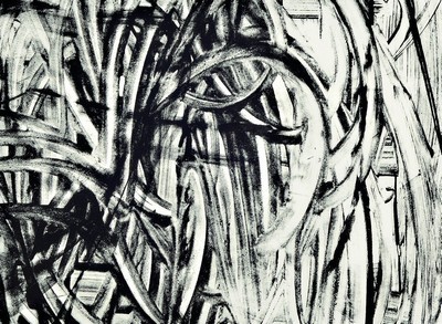 Günther Förg, 1952 Füssen - Freiburg 2013, Holzschnitt, abstr. Komposition, rückseitig monogrammiert und dat. 97, ca. 47.5 x 57 cm, unter Glas, ...