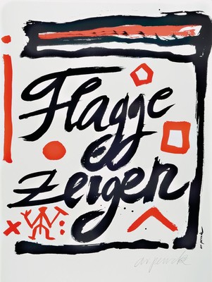 A.R. Penck, geb. 1939 in Dresden - 2017, "Flagge zeigen", Farbserigraphie, 1995, nur 35 handsignierte Blätter, ca. 84 x 59.5 cmunter Glas, ...