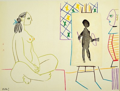 Pablo Picasso, 1881-1973, Titel: Masked Model, Farblithografie, Drucker Verlag: Mourlot, Paris 1954, PP, Motiv ca. 35,5x26 cm, gesamt ca. 50x40 cm