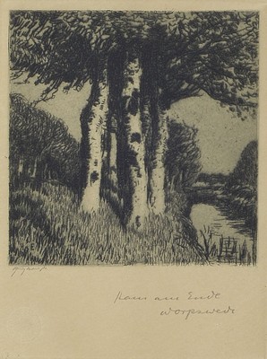 Hans am Ende, 1864 Trier-1918 Stettin, zwei kleine Radierungen, Fischerboote bzw. Birkenwald im Moor, beide handsigniert und bez.: Worpswede, je ca. ...
