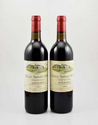 2 Flaschen 1993 Chateau Troplong Mondot, Saint-Emilion Grand Cru, Grand Cru Classe, je ca. 75 cl, 12,5 % Vol., Füllstände: je ca. into neck, ...