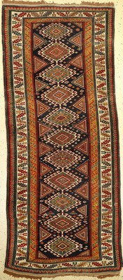 Feiner Schirwan antik, Kaukasus, Mitte 19.Jhd., Wolle auf Wolle, ca. 228 x 100 cm, mit Kamelwolle Highlights, EHZ: 3-4