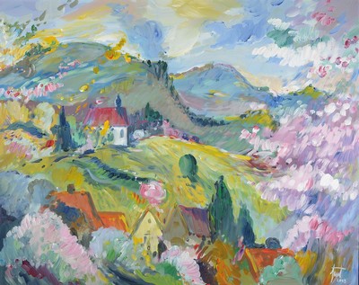 Georg Günter Zeuner, 1923 Dresden-2011 Speyer, Der Garten der Südpfalz, Acryl auf Lwd, signiert und dat. 2003, ca. 80x100cm, R. ca. 92x112cm