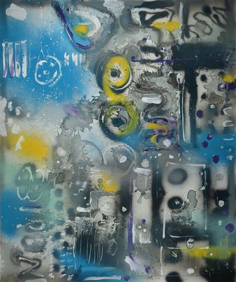 Rudi Baerwind, 1910 Mannheim-1982 Mannheim, Computer Kosmologie, Acryl auf Lwd, rückseitig auf dem Keilrahmen betitelt, signiert und datiert 1979, ...